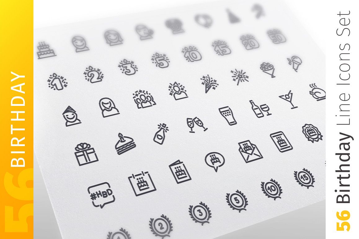 Birthday Line Icons Set example image 1