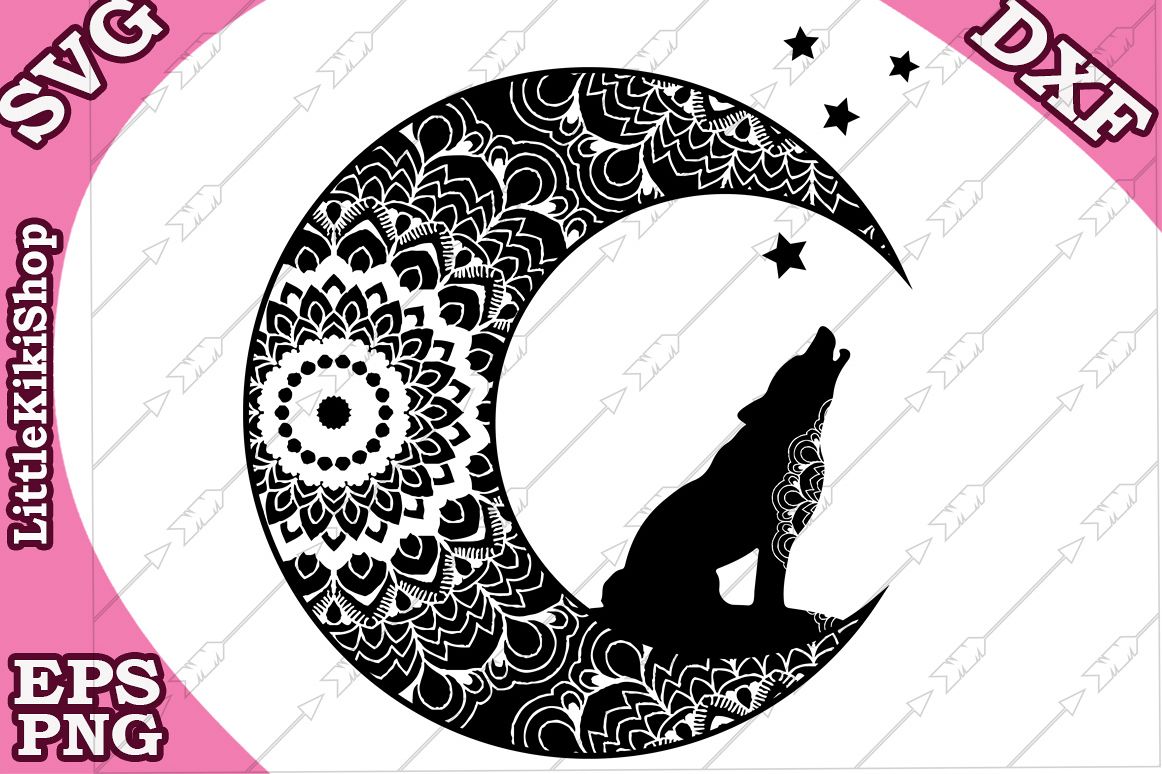Download Zentagle Wolf and Moon Svg, mandala Wolf Svg, Indian Boho Sv