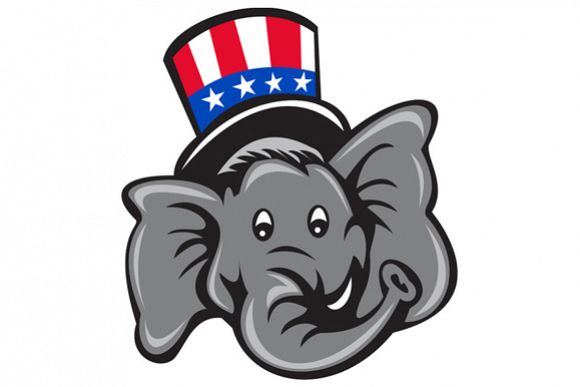 Republican Elephant Mascot Head Top Hat Cartoon example image 1