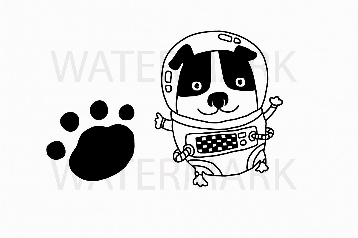 Astronaut Dog and footprint - One Small Step of dog for all dogkind - SVG/JPG/PNG Hand Drawing example image 1