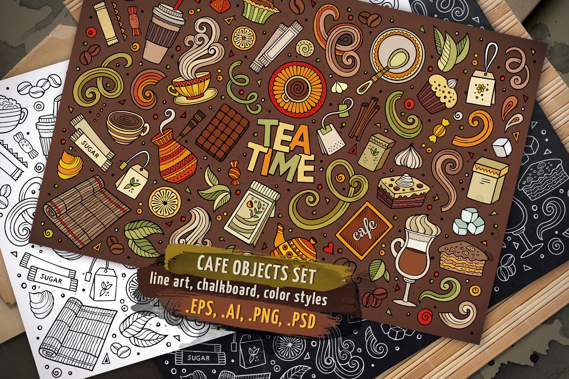 Tea Time Objects & Symbols Set example image 1