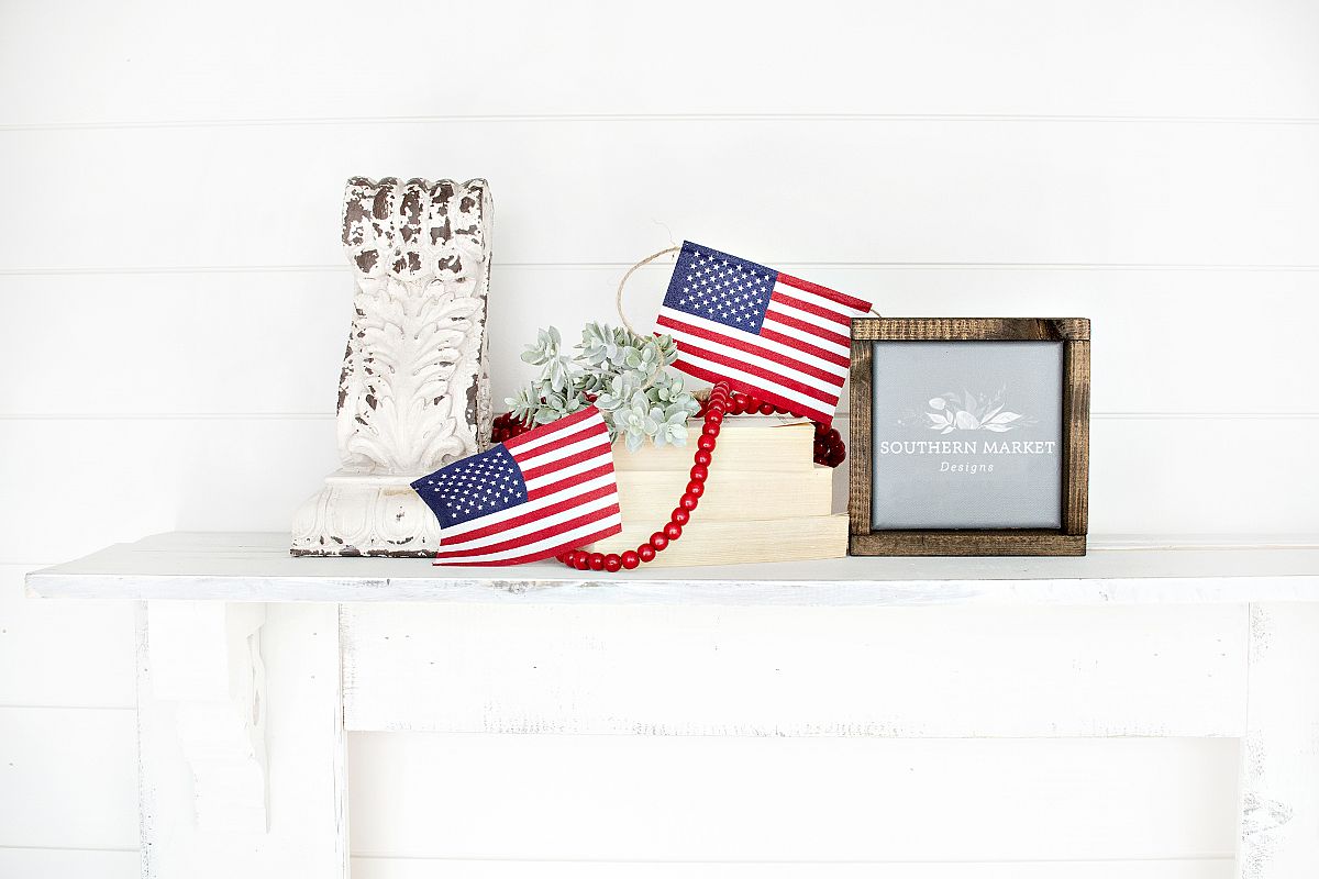 Patriotic Summer Wood 6x6 Sign Mock Up Stock Photo example image 1
