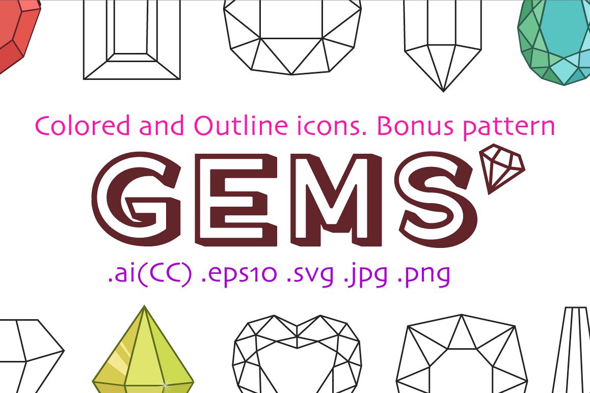 10 Colored and 10 Outline Gemstones example image 1