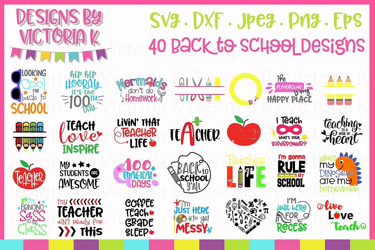 Back to school Bundle, 40 School designs, SVG, DXF, EPS example image 1