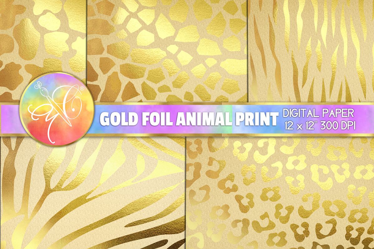 Gold Foil Animal Print Digital Paper, Kraft Paper example image 1