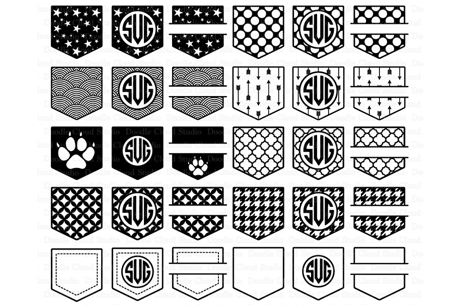 Shirt Pocket Monogram SVG, Pocket Patterns SVG files.