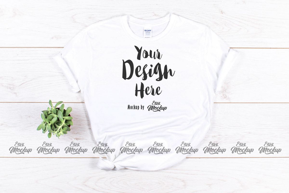 White Gildan 64000 T Shirt Mockup example image 1