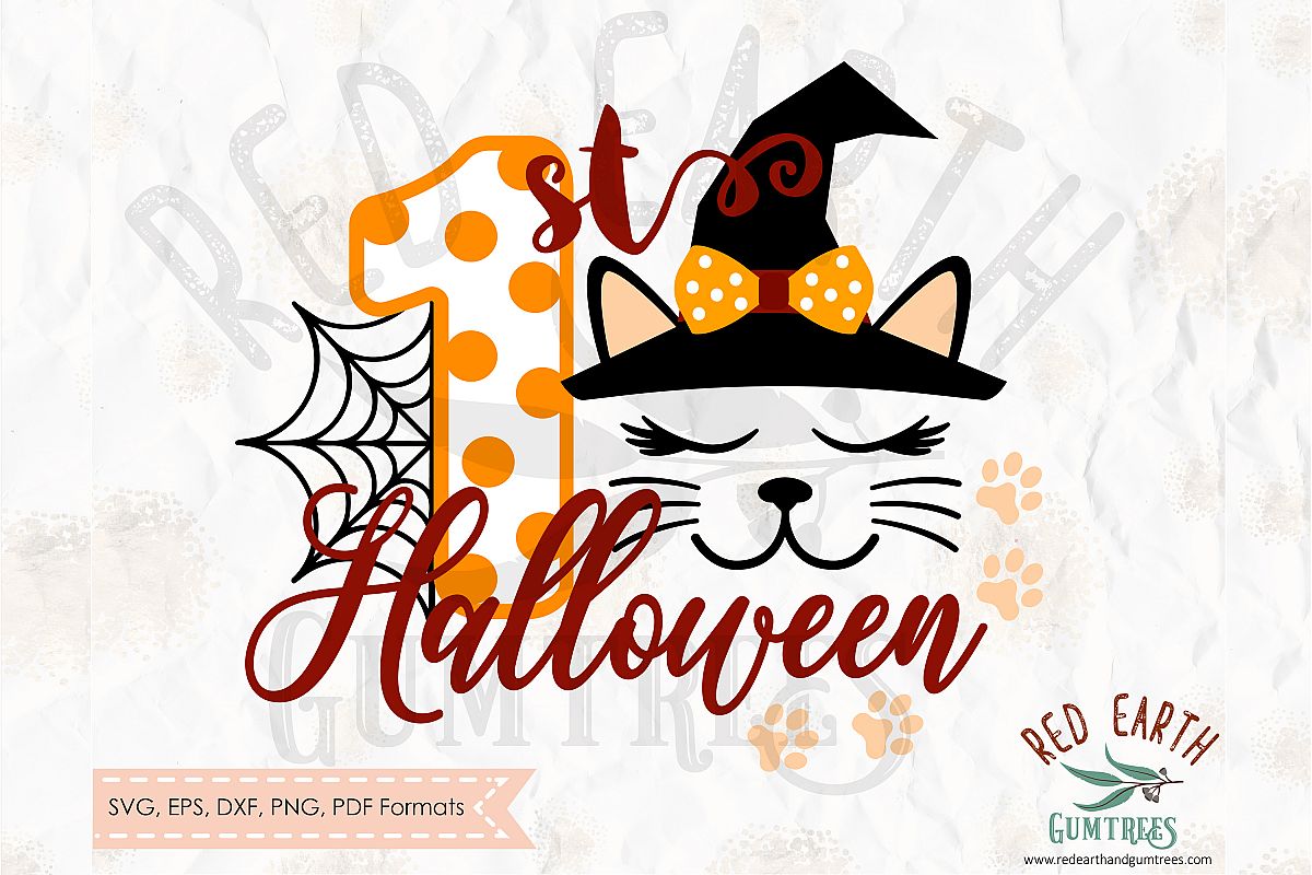 Download 1st Halloween cat in witch hat in SVG,DXF,PNG, EPS formats