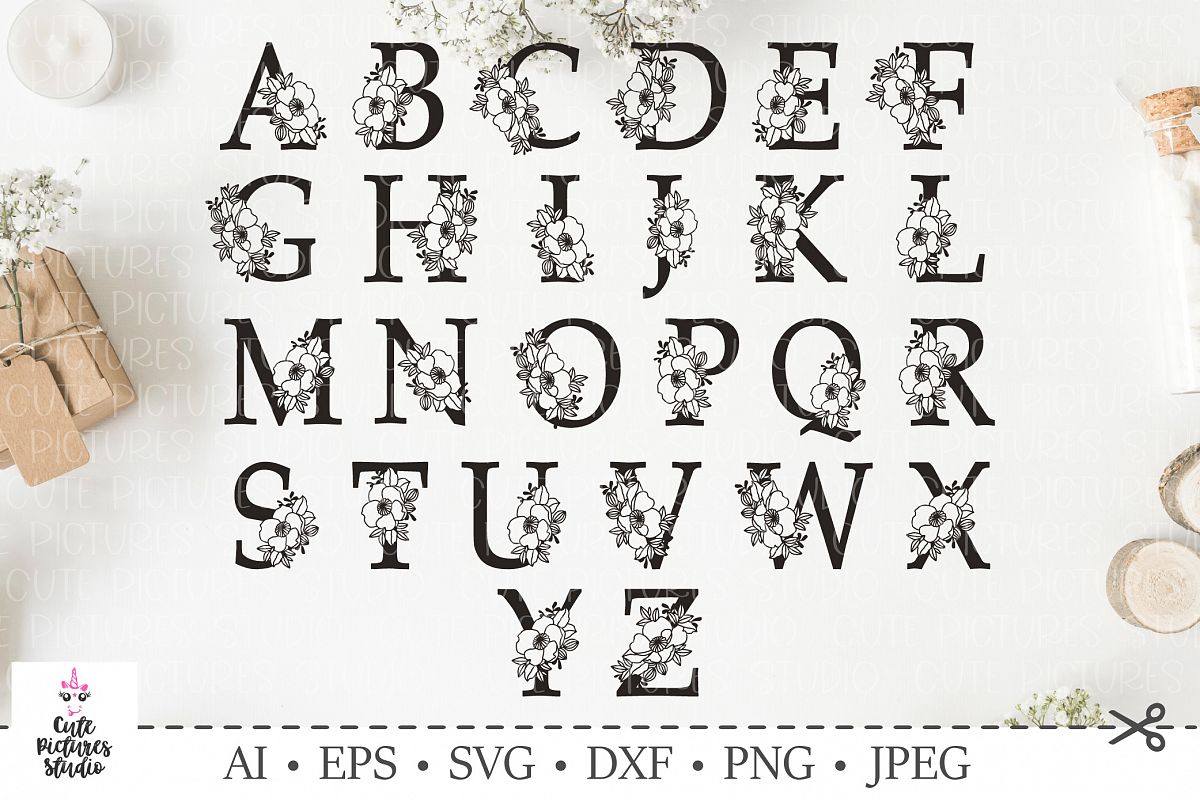 Botanical alphabet svg. Floral letter svg. Bundle SVG, DXF example image 1