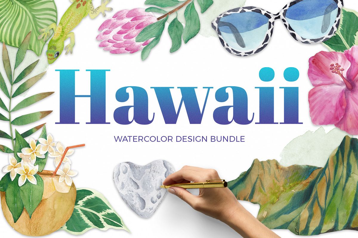 Hawaii - watercolor design bundle example image 1
