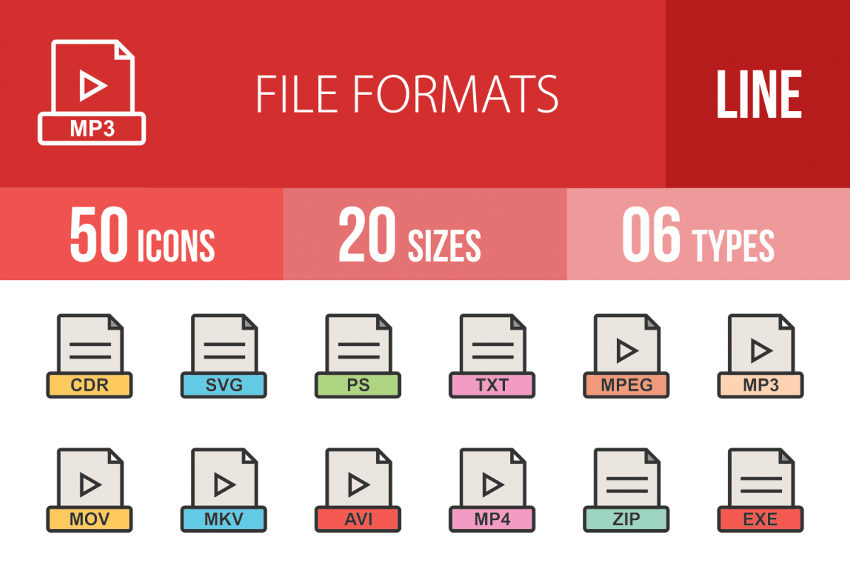 50 File Formats Linear Multicolor Icons example image 1