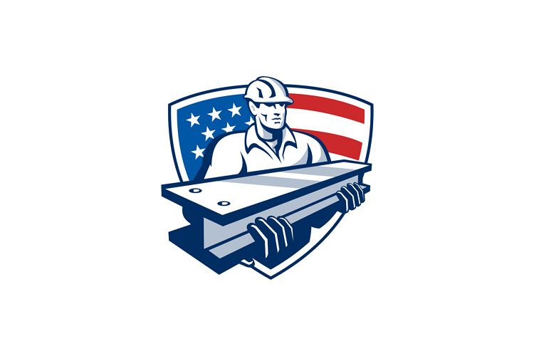 Construction Steel Worker I-Beam American Flag example image 1
