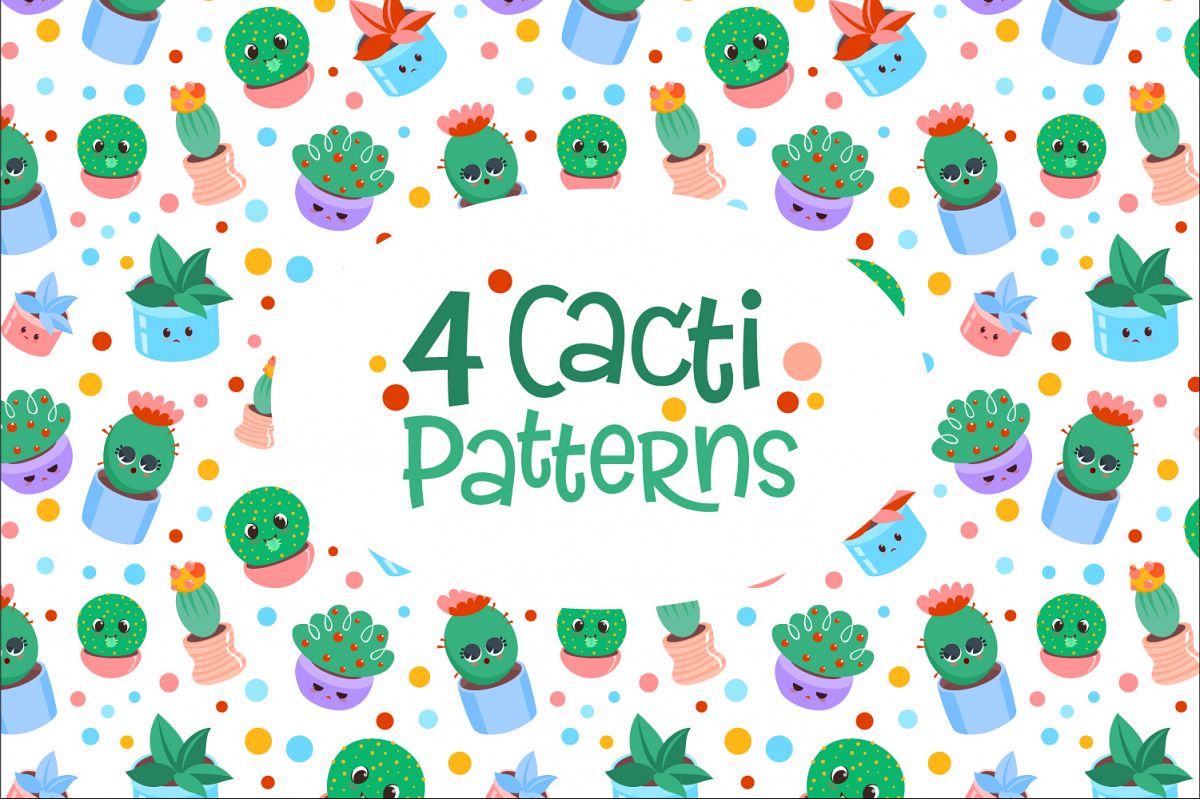 4 Cacti seamless vector patterns example image 1