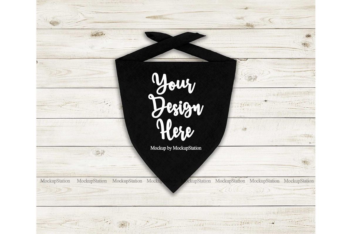 Dog Bandana Mock Up, Pet Black Scarf Flat Lay Mockup example image 1