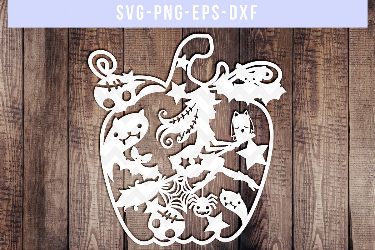 Download Halloween SVG Cut File, Witch Papercut Template, DXF PNG EPS (138267) | Paper Cutting | Design ...