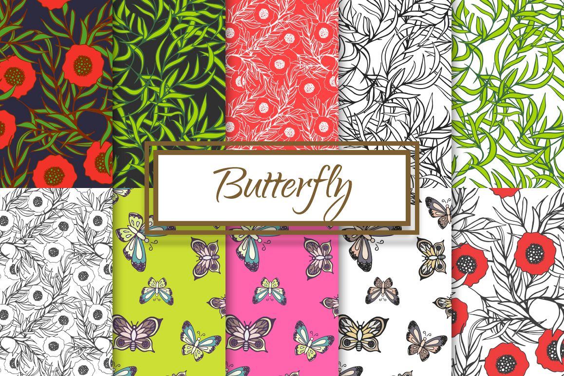 Hand drawn Butterflies and Poppies example image 1