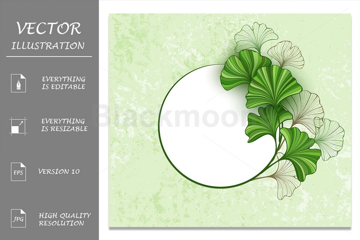 Round Banner with Leaves of Ginkgo Biloba example image 1