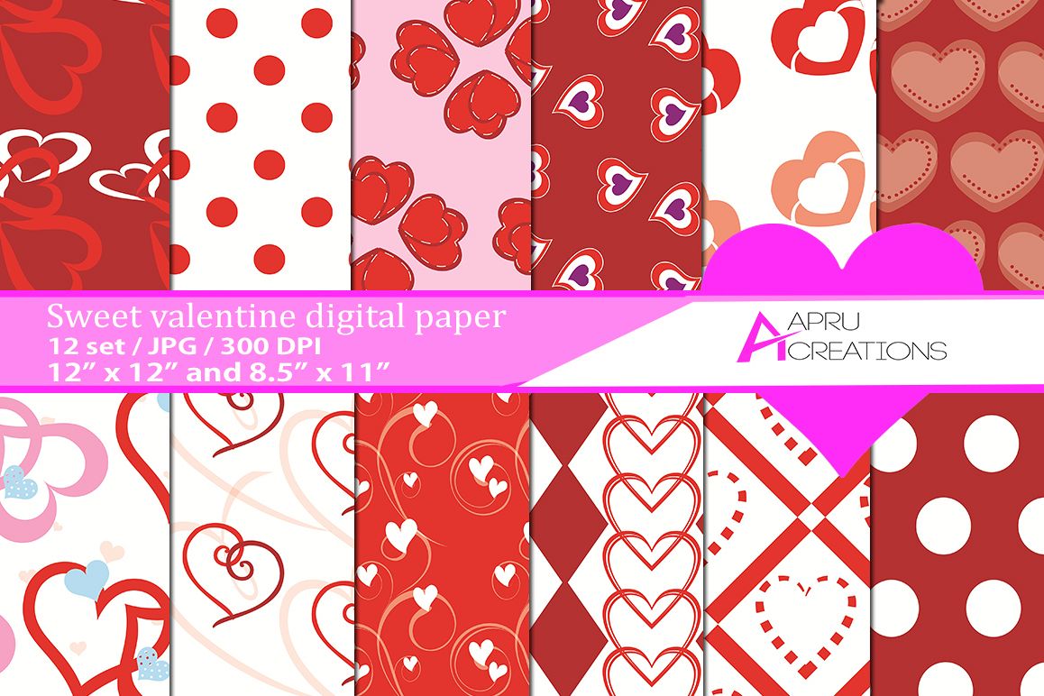 valentine day pattern, valentine day digital papers, valentine heart pattern, digital papers, hearts 300 dpi, 12 x 12 inch , and 8.5 x 11 inch example image 1