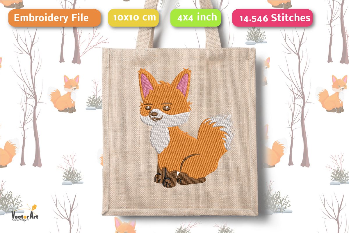 Fox - Embroidery File - 4x4 inch example image 1