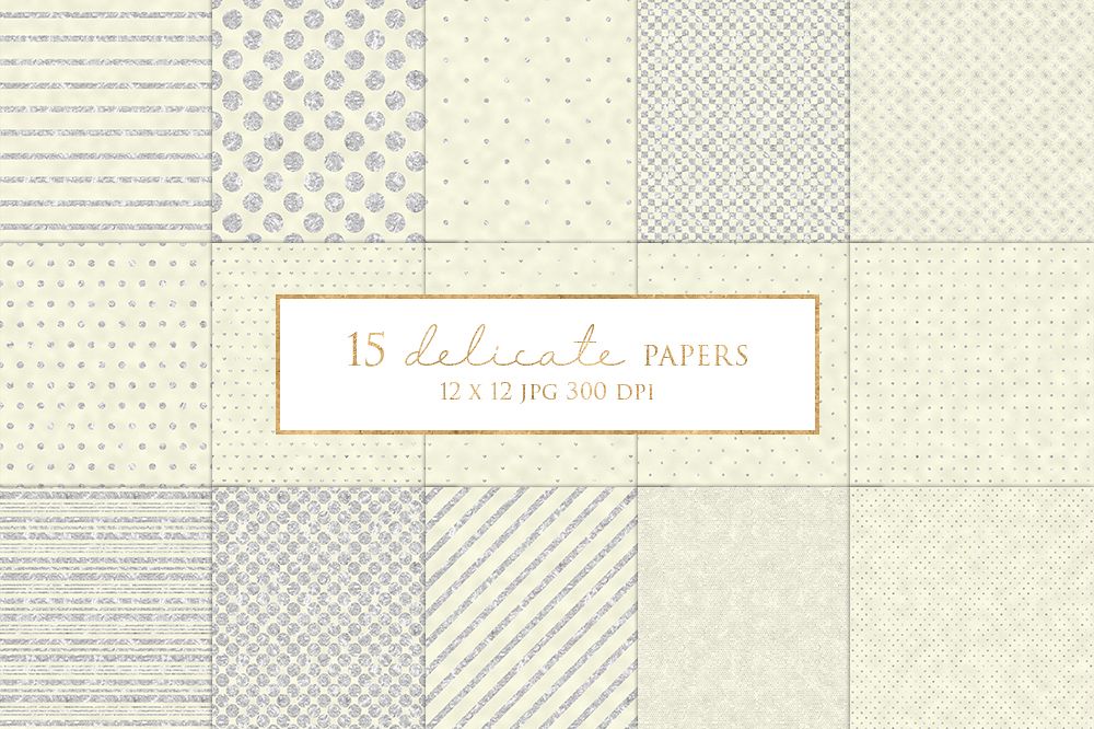 15 Silver Glitter stripes and Dots Digital Paper Pack example image 1