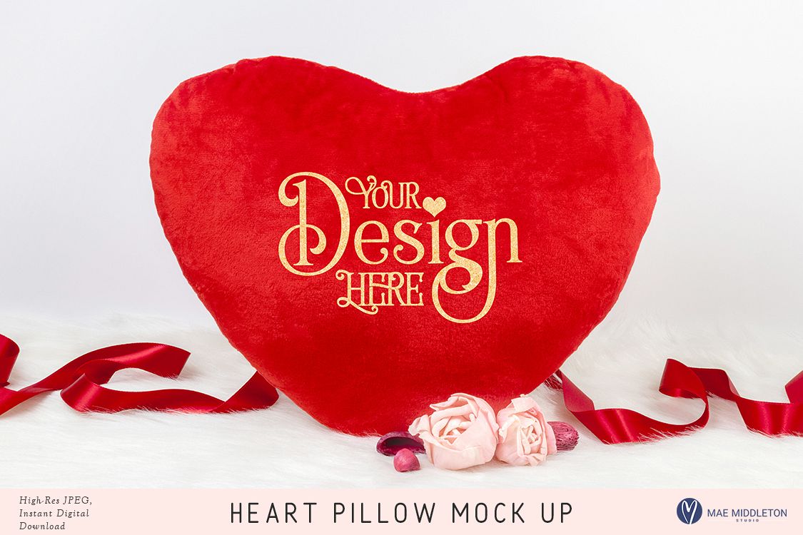 Heart Pillow Mock up for Valentine's day example image 1