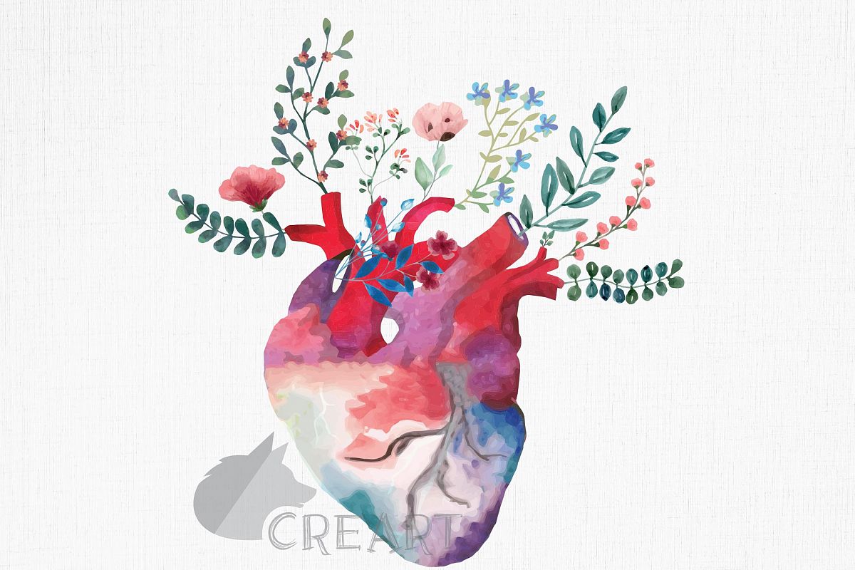 Flowering anatomical heart Valentine's day card design png. example image 1