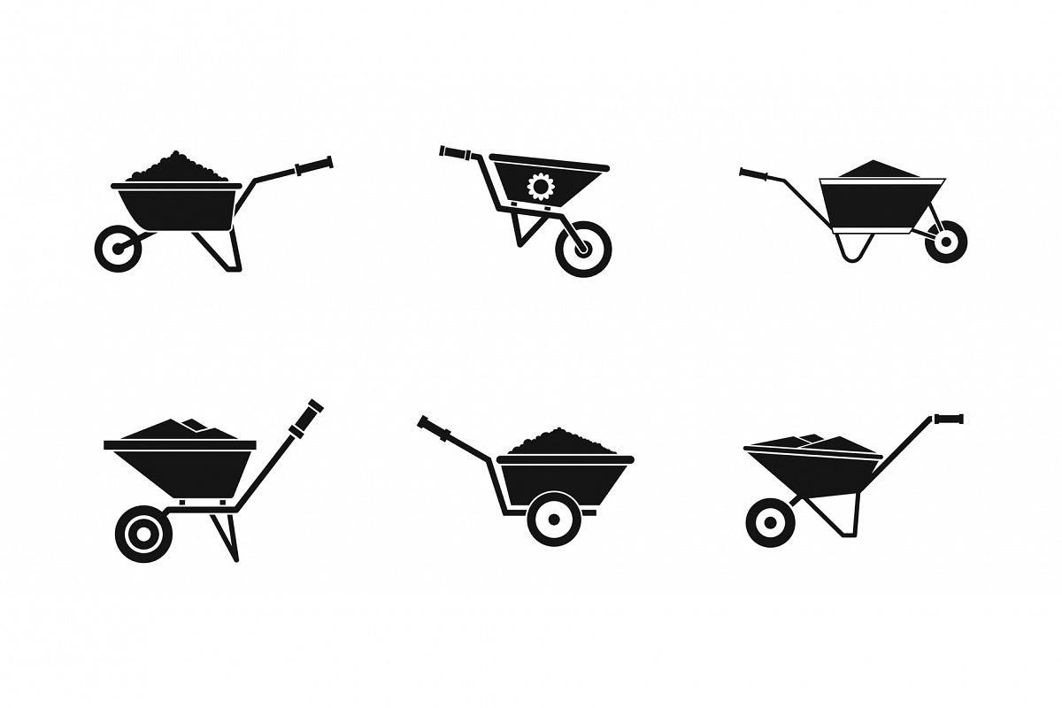 Wheelbarrow icon set, simple style example image 1