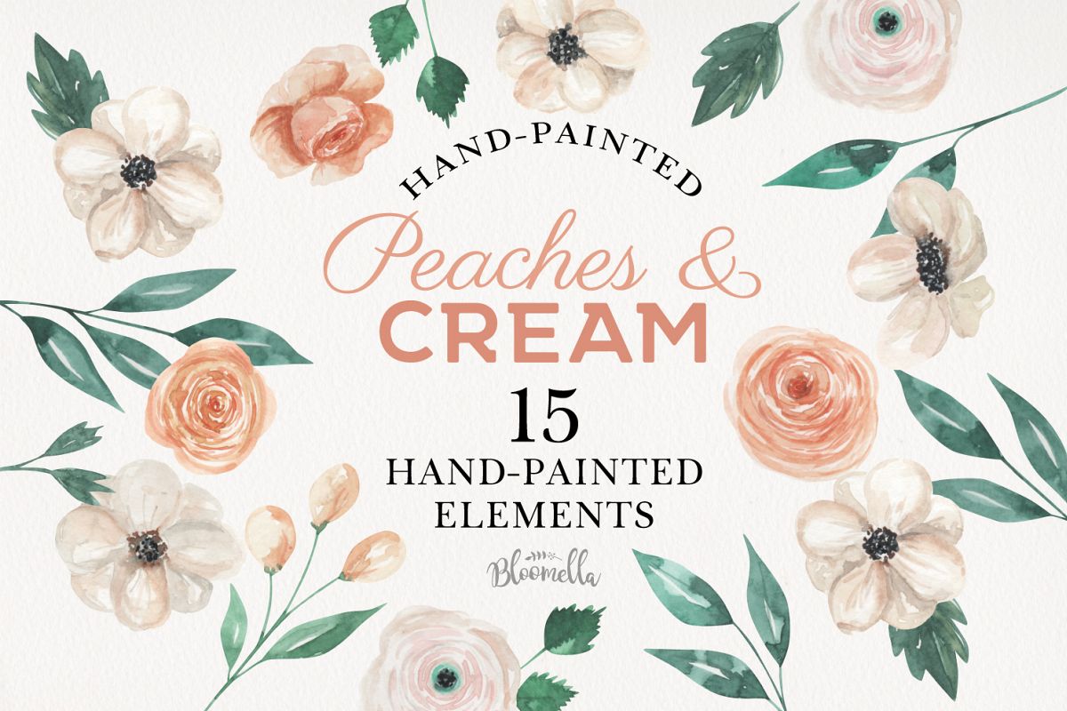 Peaches & Creams Watercolor Elements Flowers Beige Leaf example image 1