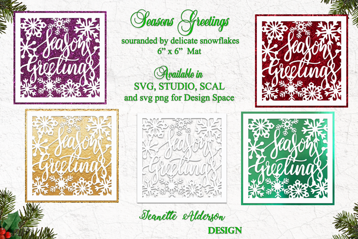 6 x 6 inch mat and topper Seasons Greetings and Snowflakes example image 1