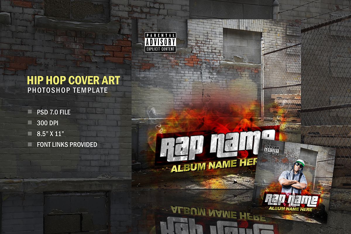 Music Rapper Album Cover, Photoshop Template Design example image 1