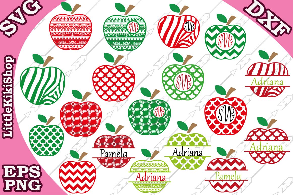 Apple Monogram Frames Svg,Apple Bundle Svg,Apple split svg example image 1