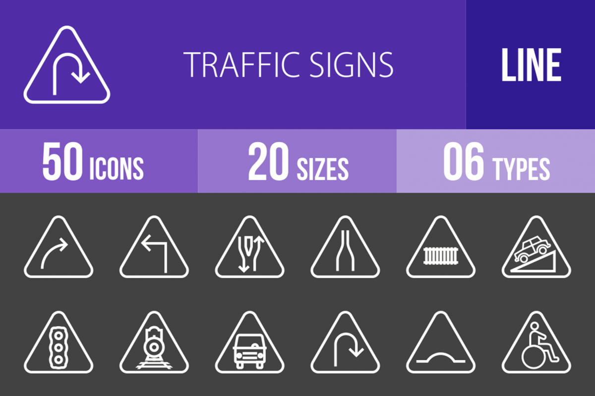 50 Traffic Signs Line Inverted Icons example image 1