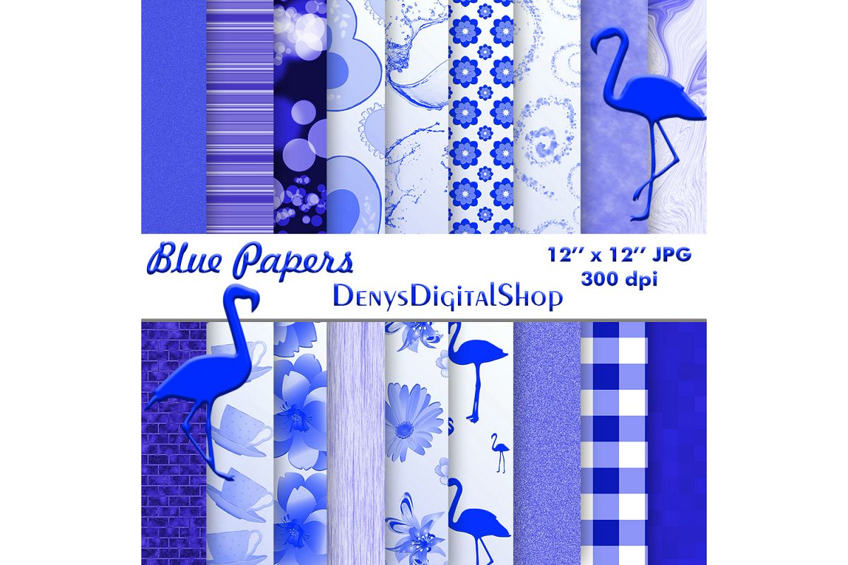 Blue Paper, Blue Digital Paper, Paper Flowers,BLACK FRIDAY example image 1