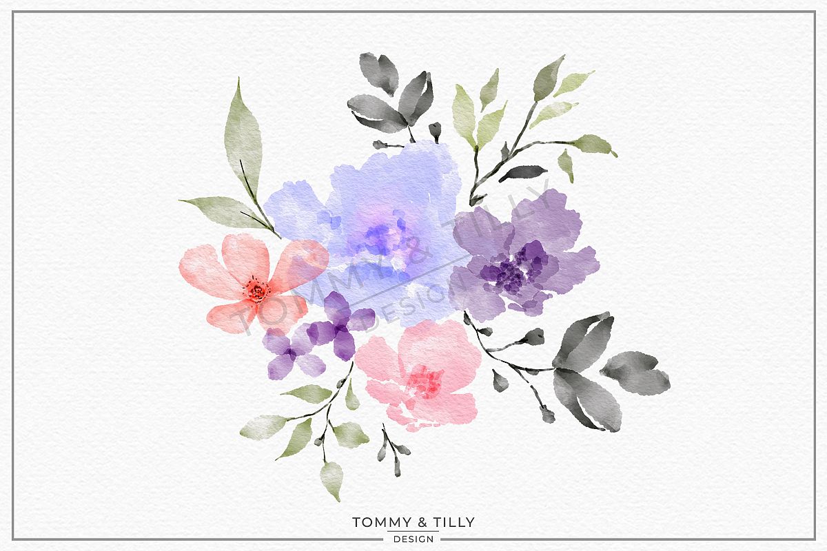 Watercolour Lilac Bouquet - Sublimation | Clipart | PNG example image 1