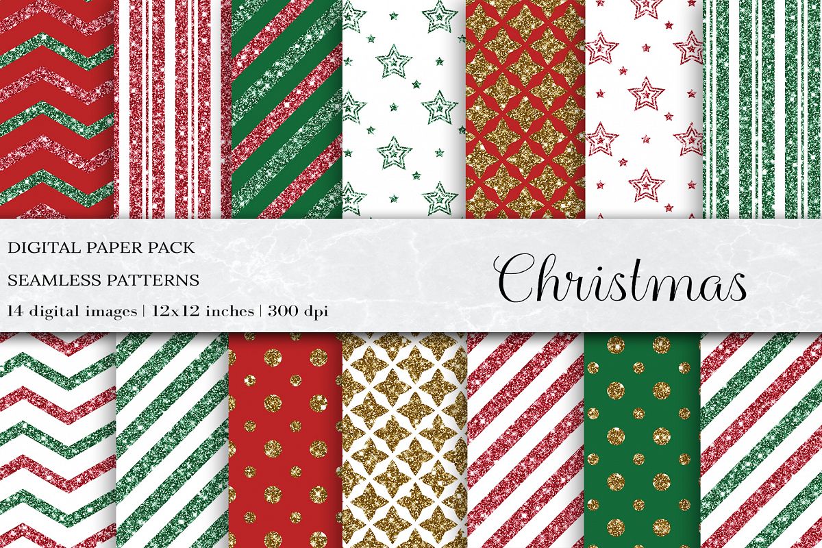 Glitter Christmas Seamless Pattern, Christmas Patterns example image 1