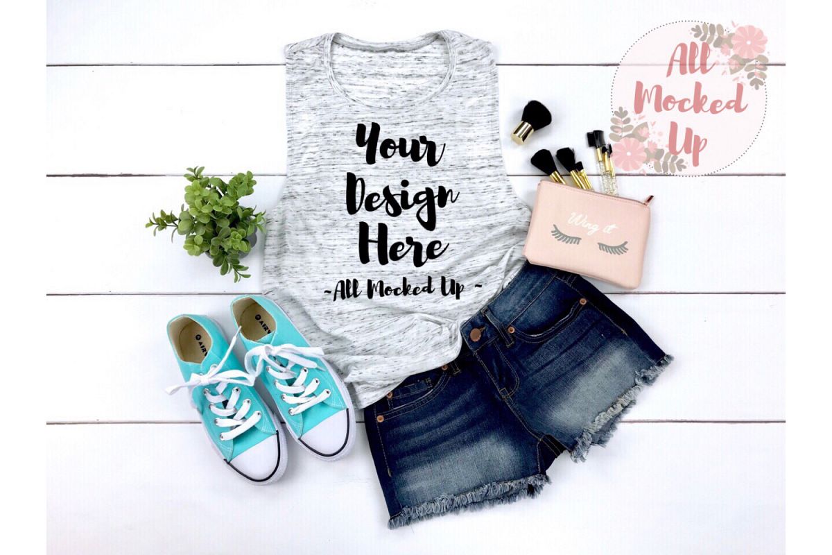 Bella Canvas 8803 WHITE MARBLE Muscle Tank Mock Up 3/19 example image 1