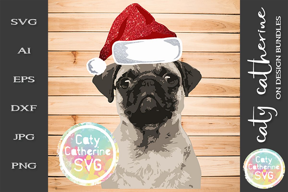 Cute Pug Dog Wearing Santa Hat SVG Cut File example image 1
