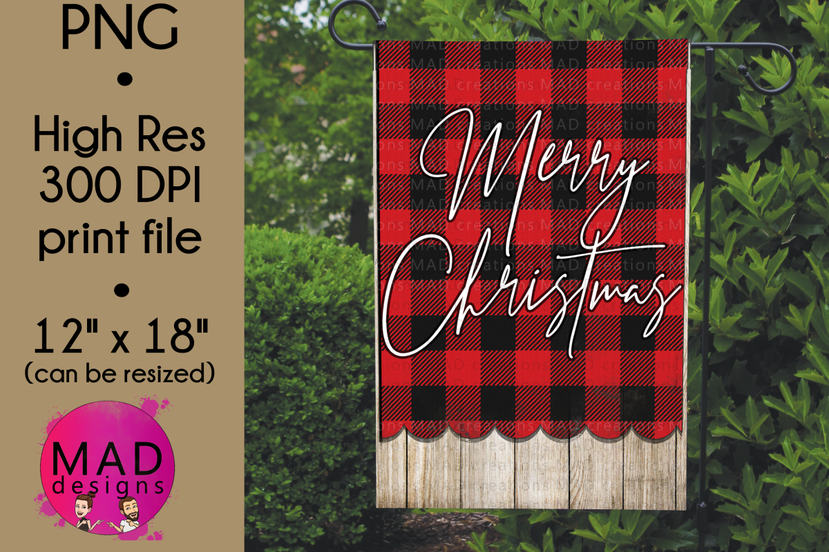 Merry Christmas - Buffalo Plaid - Garden Flag PNG example image 1