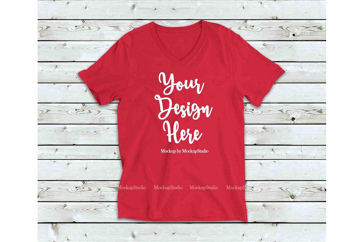 Red Shirt Mock Up, Bella Canvas 3005 V-Neck Tshirt Mockup example image 1