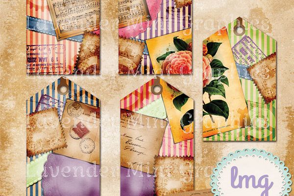 Vintage Stripe Scrapbook Journal Tags example image 1