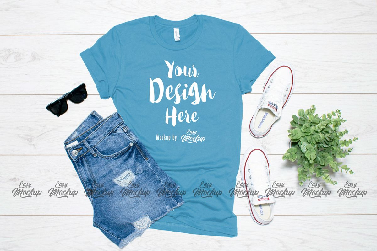 Ocean Blue Bella Canvas 3001 T Shirt Mockup example image 1