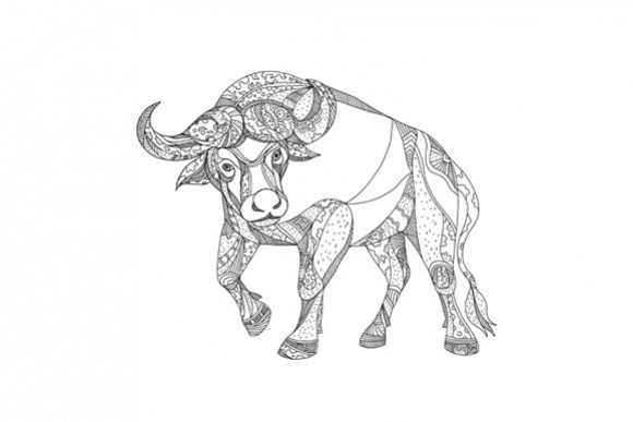 African Buffalo Charging Doodle example image 1