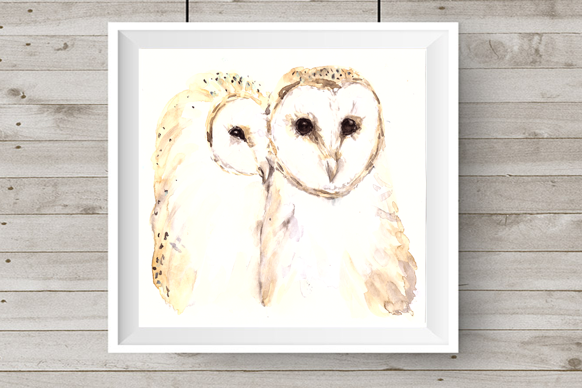 Love and Owls - Watercolor Illustration/Print example image 1