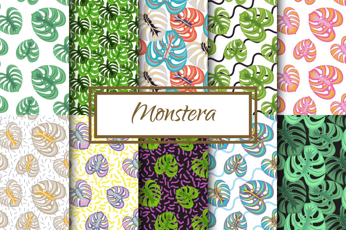 Monstera Leaves Seamless Patterns example image 1