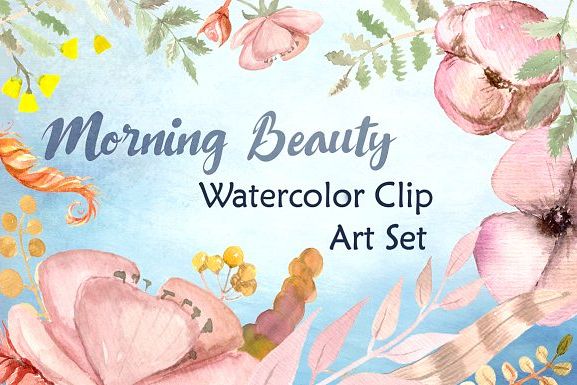 Morning Beauty Watercolor Clipart example image 1