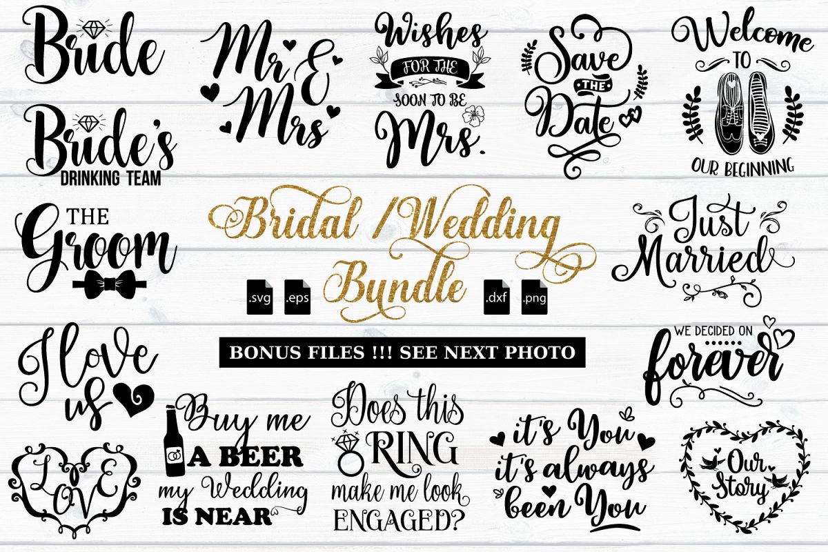 Download Bridal and Wedding Quotes Bundle -SVG, EPS, DXF, PNG