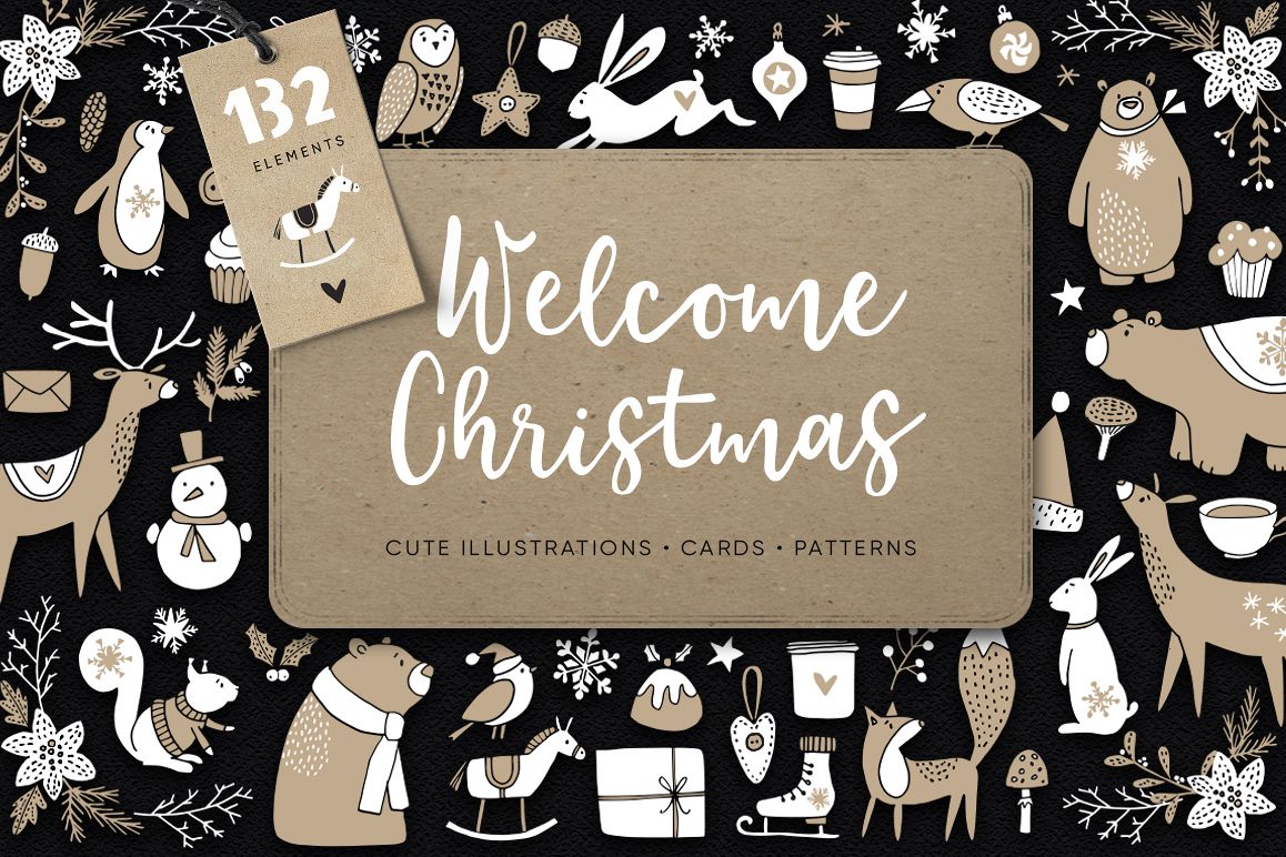 Welcome Christmas Scandinavian illustrations, cards, patterns example image 1