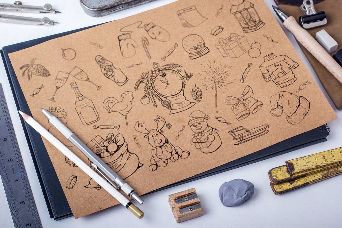 Christmas doodle set + patterns example image 1