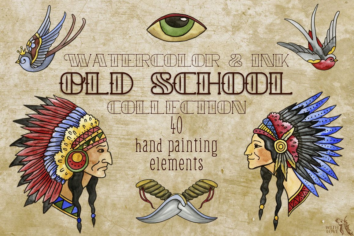 Old School Watercolor & Ink Set example image 1