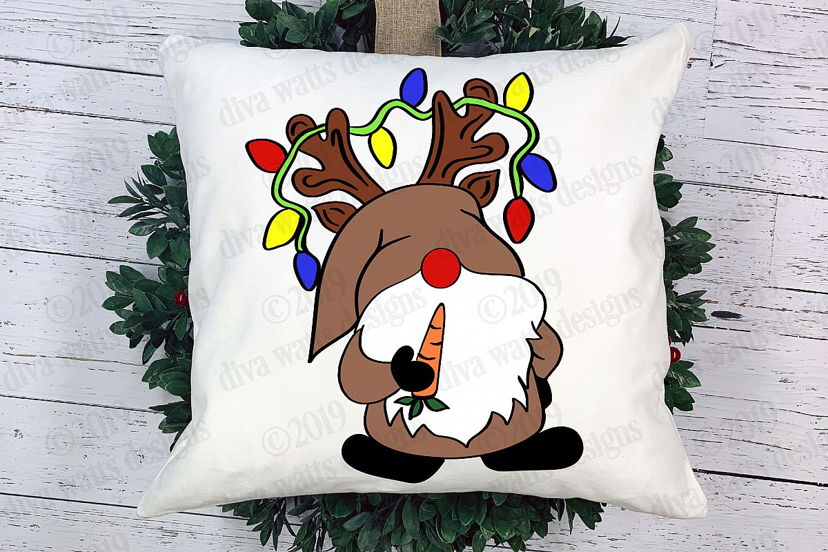 Reindeer Christmas Gnome with Lights Cutting File example image 1